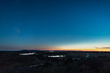 Fototapeta na wymiar Landscape at nightfall in the Natural Area of Barruecos. Extremadura. Spain.