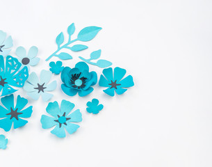 Flower and leaf of blue color made of paper