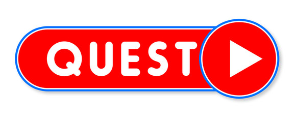 Quest - white text written on a red banner on white background