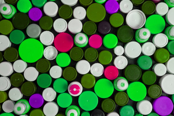 Collection of various colorful plastic screw caps