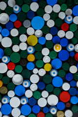 Collection of various colorful plastic screw caps
