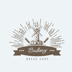 Obraz premium Vintage hand drawn sketch style fresh mill for bakery design. Vector illustration.