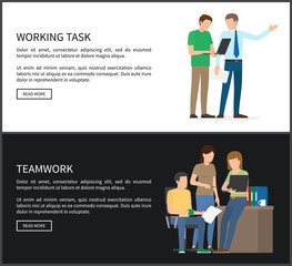Working Task and Teamwork Set Vector Illustration