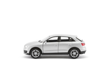 Silver toy car with clipping path on white background