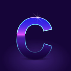 80's retro letter C uppercase vector font isolated on dark violet background