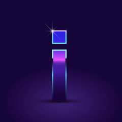80's retro letter I lowercase vector font isolated on dark violet background