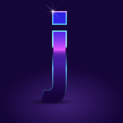 80's retro letter J lowercase vector font isolated on dark violet background