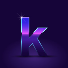 80's retro letter K lowercase vector font isolated on dark violet background