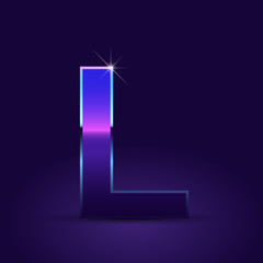 80's retro letter L uppercase vector font isolated on dark violet background
