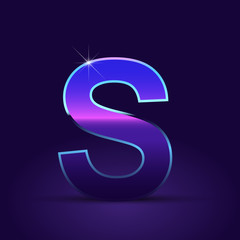 80's retro letter S uppercase vector font isolated on dark violet background