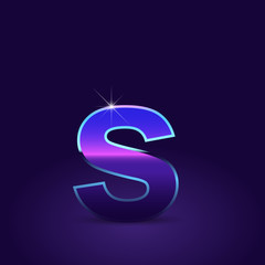 80's retro letter S lowercase vector font isolated on dark violet background