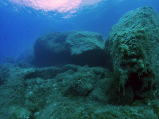 The broken remains of the Azure Window in Gozo, Malta that collapsed during a storm in March 2017