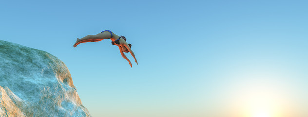 woman jumping to the water 3d illustration