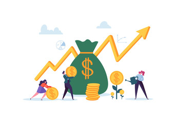 Investment Financial Concept. Business People Increasing Capital and Profits. Wealth and Savings with Characters. Earnings Money. Vector illustration