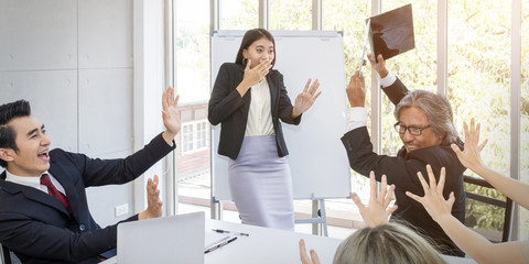 Business people quarrel and meeting with business teamwork at office.Businessteam strain and shocked to present project .Copy space.