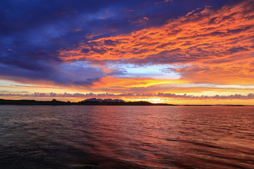 Colorful sunset over the island of Vega in Northern Norway