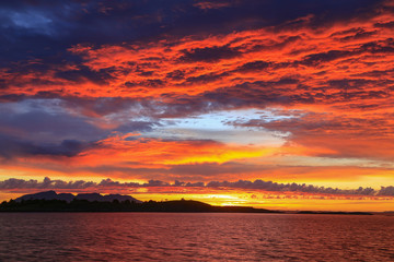 Colorful sunset over the island of Vega in Northern Norway
