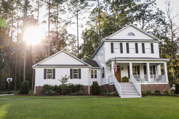 Suburban White All American Contemporary Farmhouse Two Story with Curb Appeal