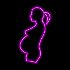 Pregnant woman neon sign. Bright glowing symbol on a black background - 226196197