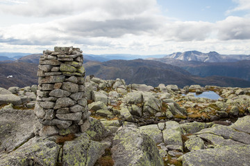A beautiful rock formations in the mountains of Folgefonna national park in Norway. Autumn landscape with a rocks.