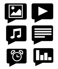 Black silhouette. Flat mobile app icon set. Vector illustration isolated on white background