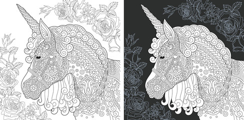 Magic unicorn horse. Coloring Page. Coloring Book. © Sybirko