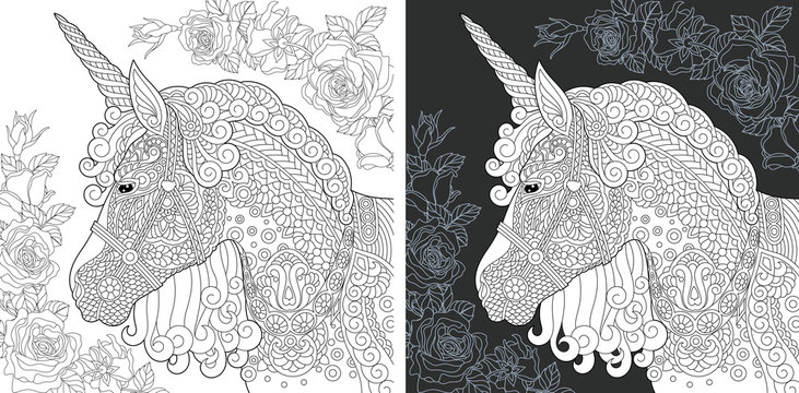 Fototapeta Magic unicorn horse. Coloring Page. Coloring Book.