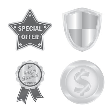 Vector illustration of emblem and badge sign. Set of emblem and sticker stock vector illustration.