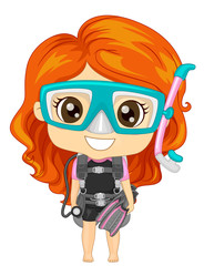 Kid Girl Scuba Dive Illustration