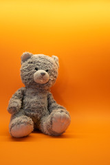 Cute teddy bear toy on background with copy space