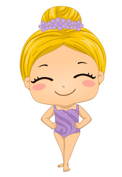 Kid Girl Synchronized Swimming Outfit Illustration