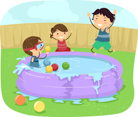 Stickman Kids Inflatable Pool Illustration