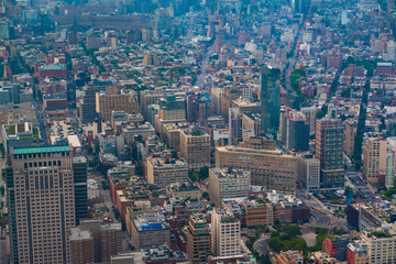 Fototapeta premium Aerial view of Manhattan skyline at sunset, Manhattan Midtown skyline , New York City