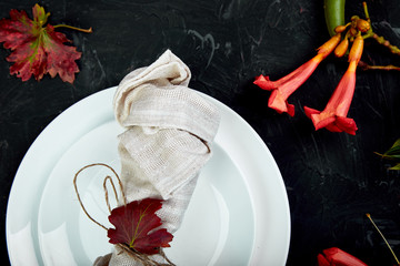 Fall table setting for Thanksgiving day celebration
