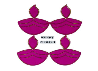 Happy diwali text message among four pink lamps