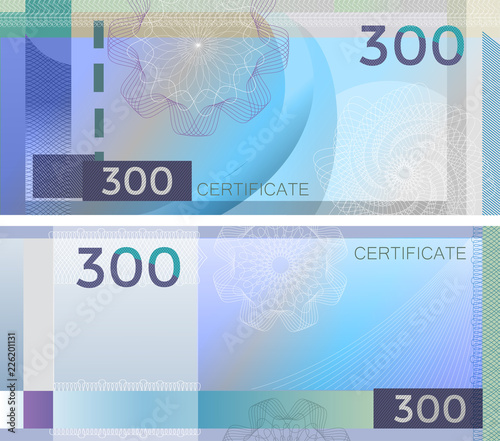 Voucher Template Banknote 300 With Guilloche Pattern Watermarks And