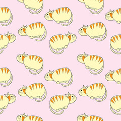 Cute cats seamless pattern vector illustration on pink background
