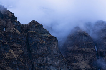 Rock Mountains with mist in the morning