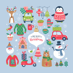 Christmas holiday cute elements set