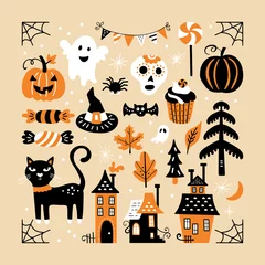 Fotobehang Halloween holiday cute element set © girafchik