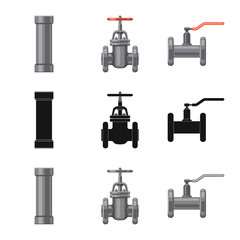Vector design of pipe and tube sign. Set of pipe and pipeline stock symbol for web.