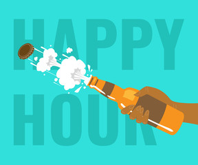 Flat isolated vector illustration of drinking beers, cheers, party. Two friend are drinking beers