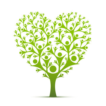 People tree sign heart color green on the white background. Vector illustration