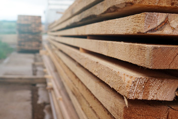 Plant for the production of wood boards. Pilorama. The concept of production, manufacturing and woodworking.
