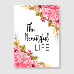 quote template with pink flowers, watercolors