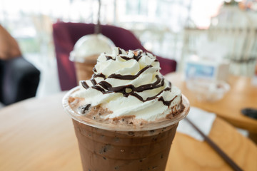 Ice chocolate with whipped cream topped