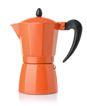 Side View Of Orange Stovetop Espresso Coffee  Maker