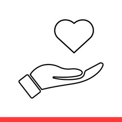 Heart vector icon, hand symbol. Simple, flat design for web or mobile app