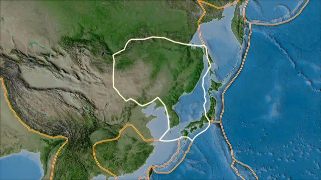Amur tectonic plate. Satellite imagery A. Stroke first. Van der Grinten projection