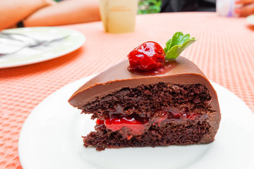 chocolate cake on white plate